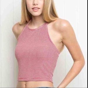 Brandy Melville red and white striped halter top